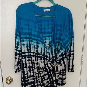 Calvin Klein Blue and White Patterned Cardigan
